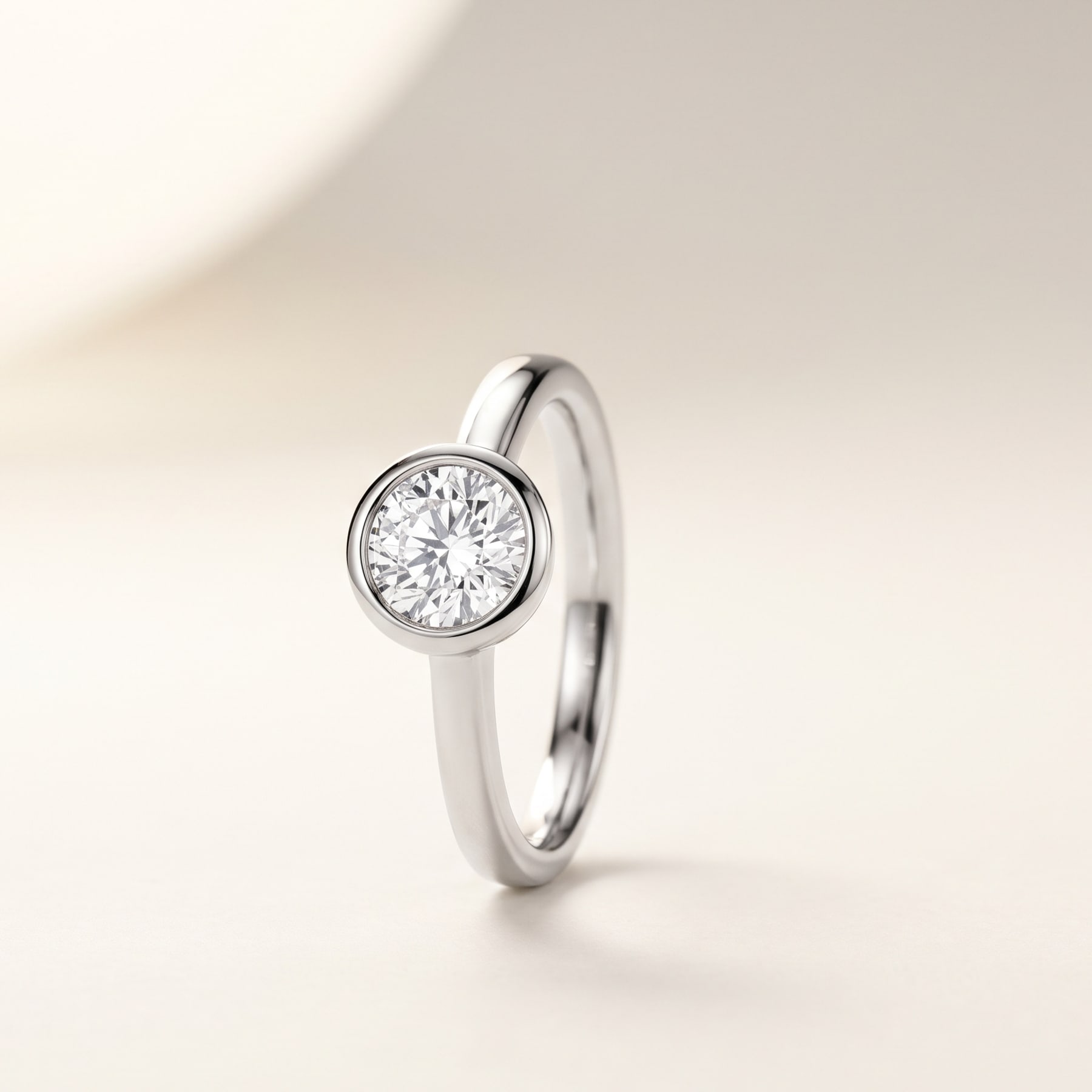 Bezel Ring, in Platinum with a Brilliant-Cut Diamond