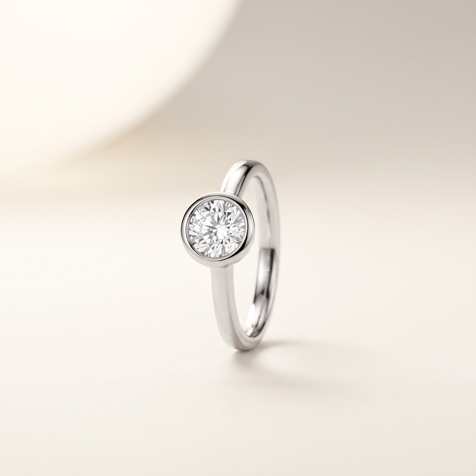 Bezel Ring, in Platinum with a Brilliant-Cut Diamond