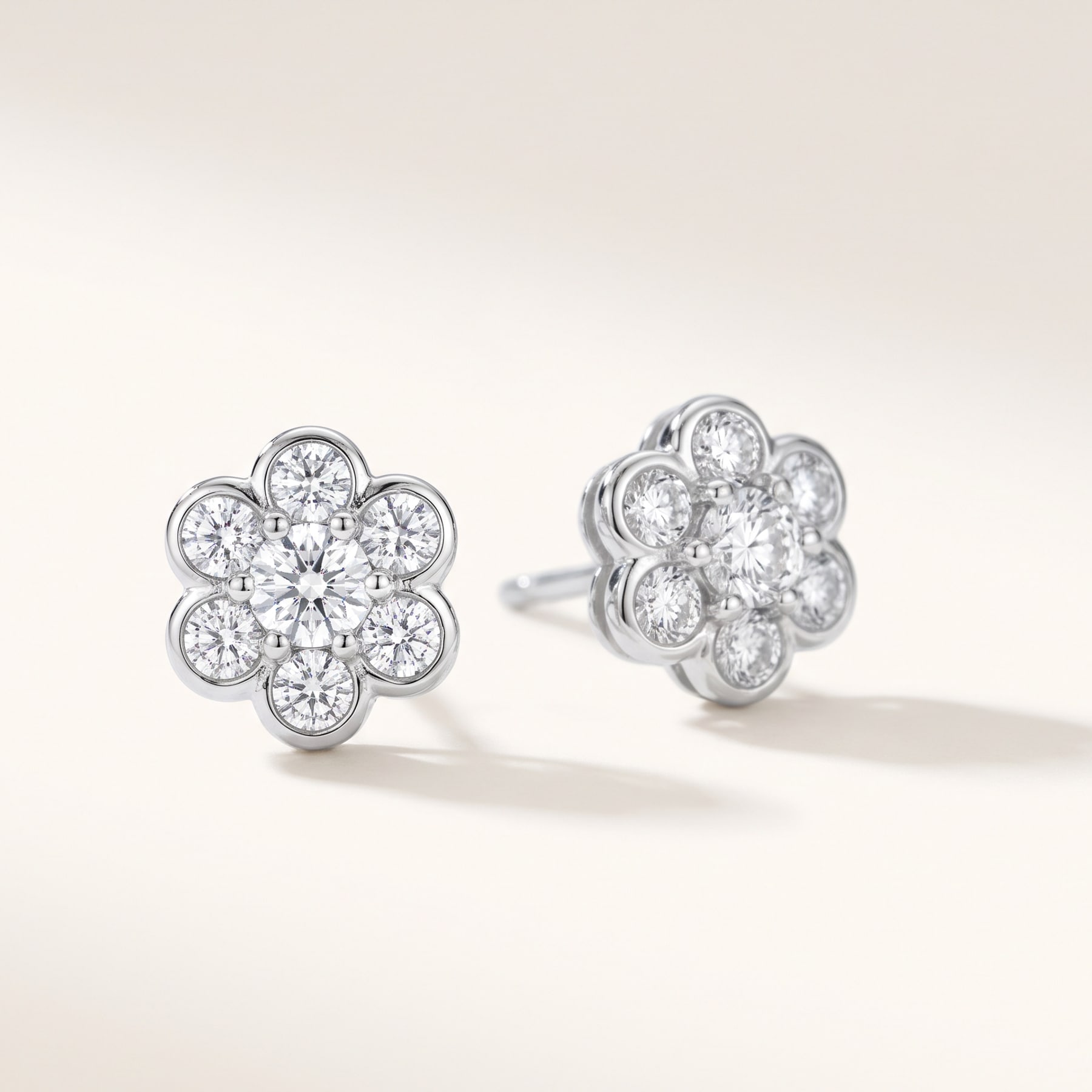 Cluster Studs, in Sterling Silver with Diamonds