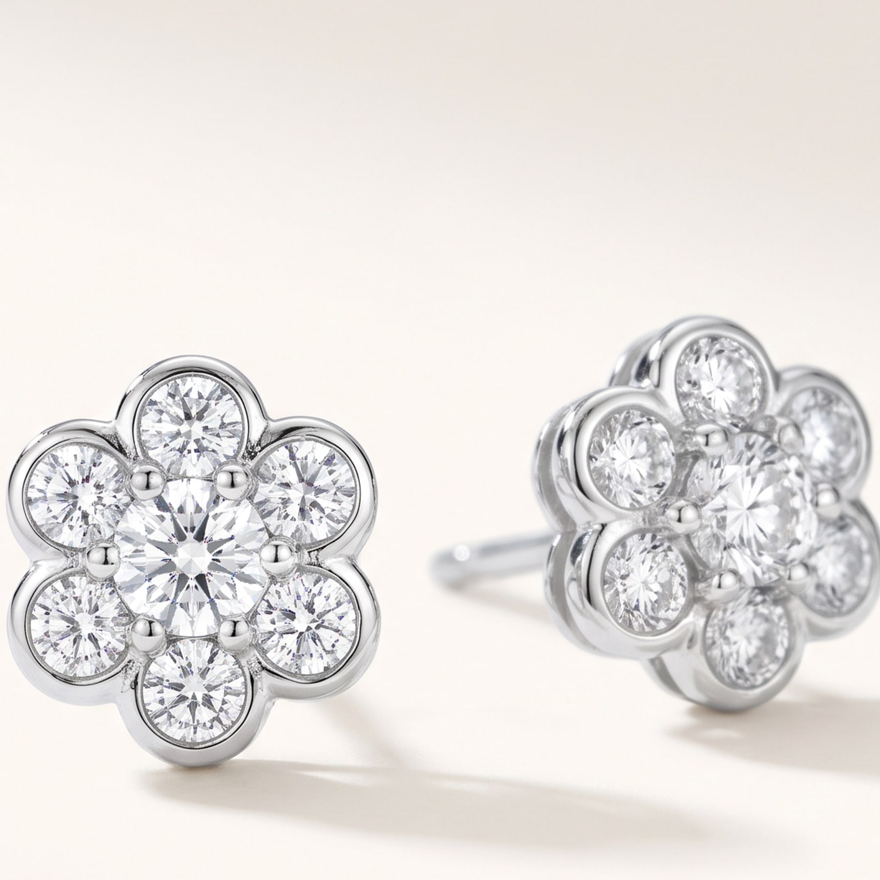 Cluster Studs, in Sterling Silver with Diamonds