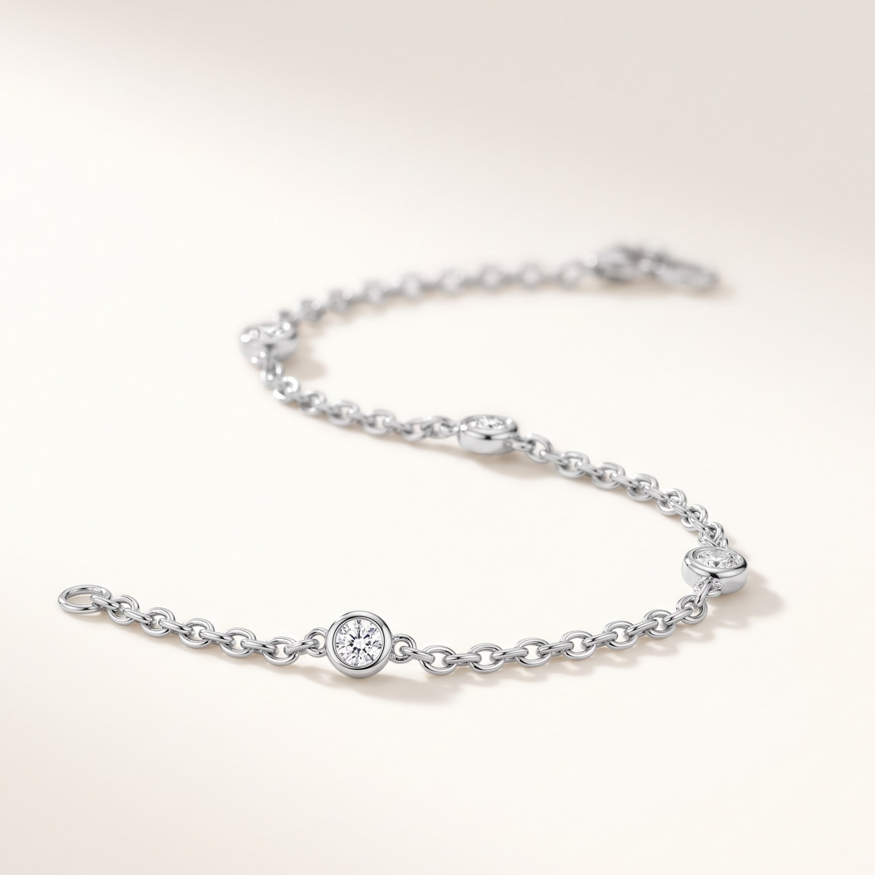 Station Bracelet, in Platinum with Diamonds