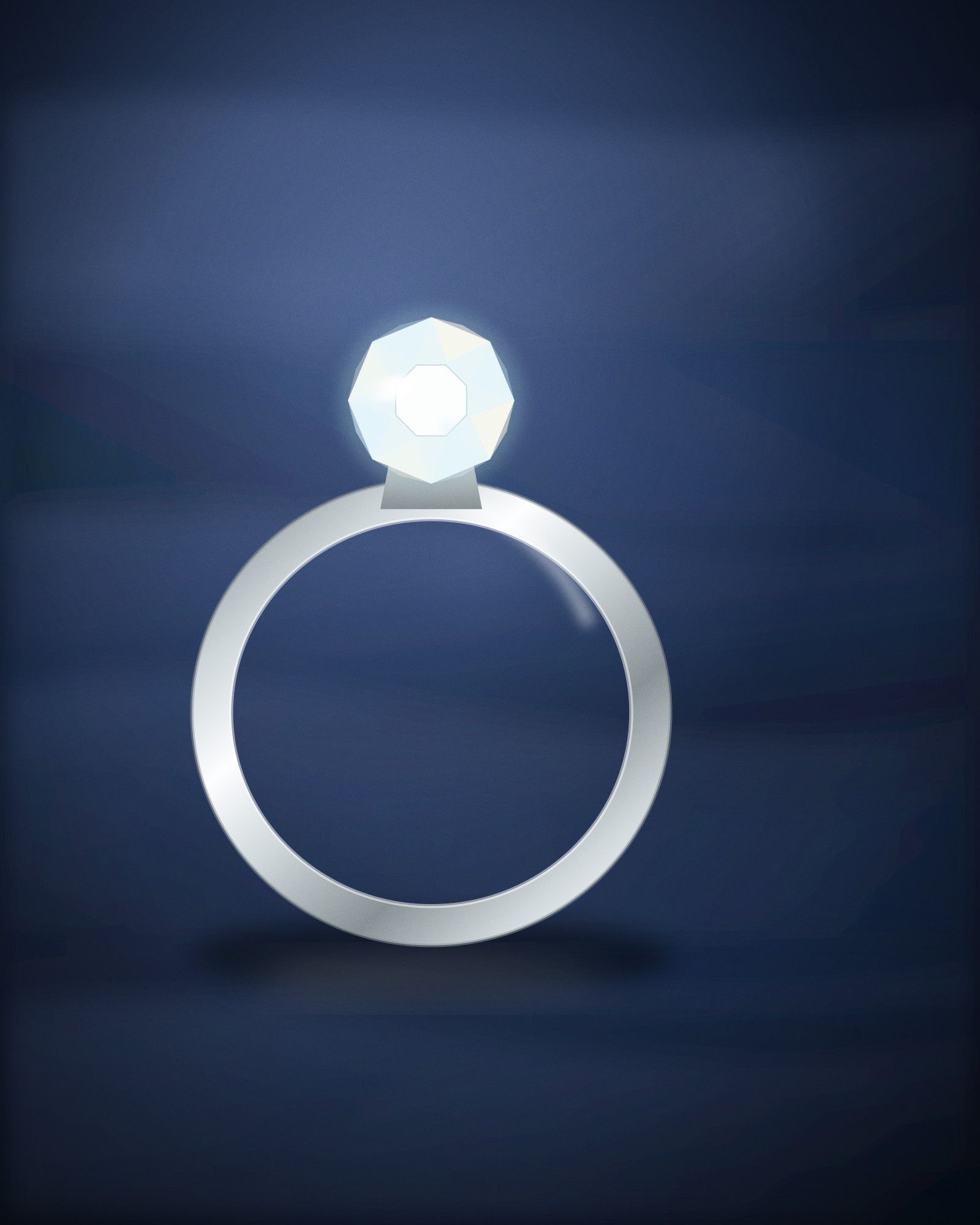 Solitaire Ring, in Platinum with a Brilliant-Cut Diamond — angle view (illustration)