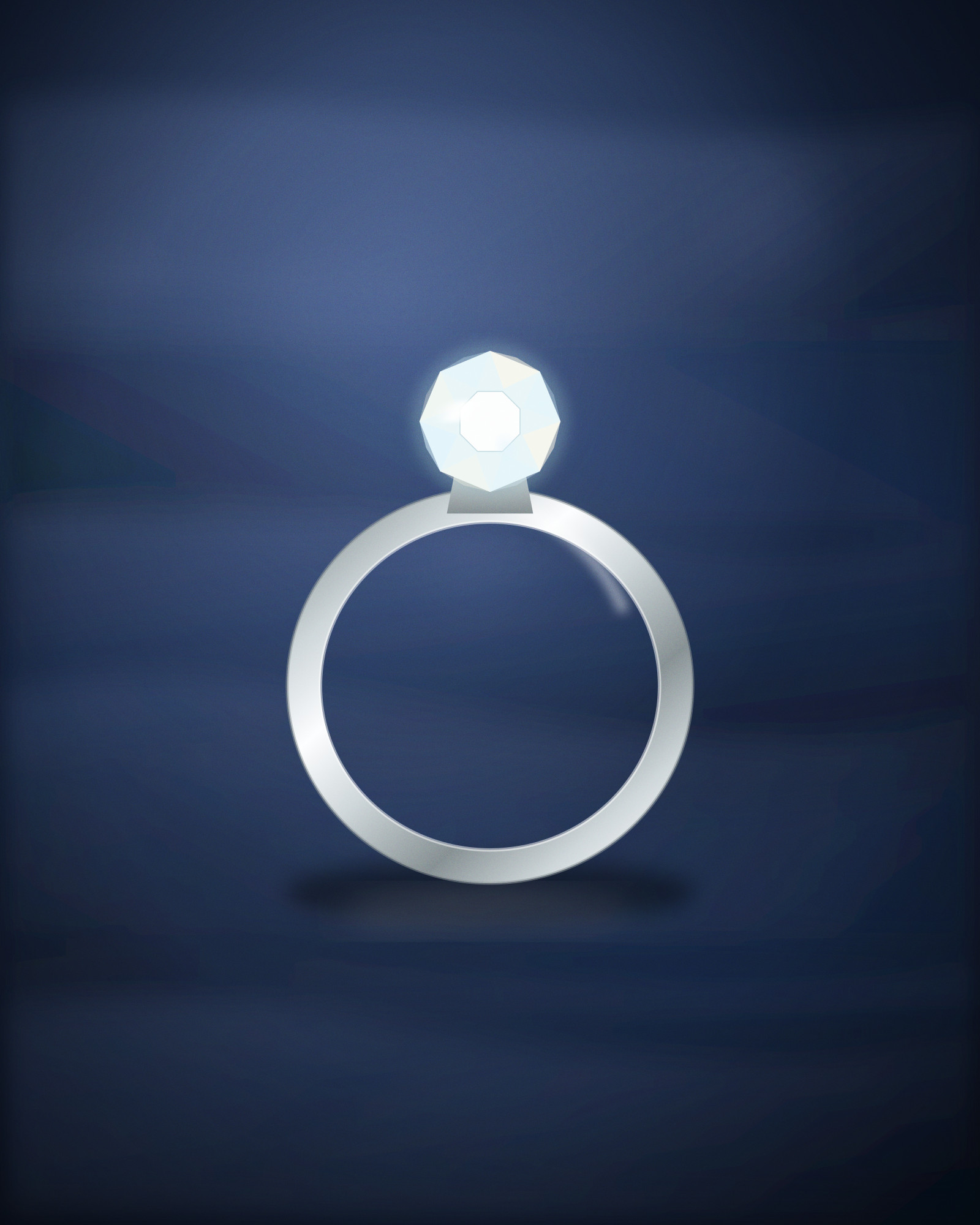 Solitaire Ring, in Platinum with a Brilliant-Cut Diamond — front view (illustration)