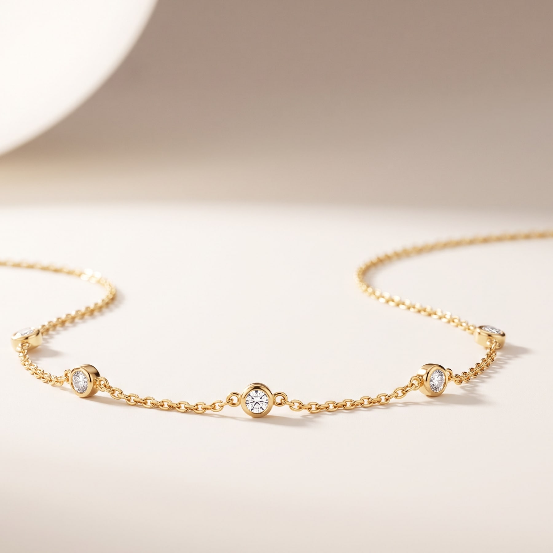 Station Necklace, in 18k Yellow Gold with Diamonds