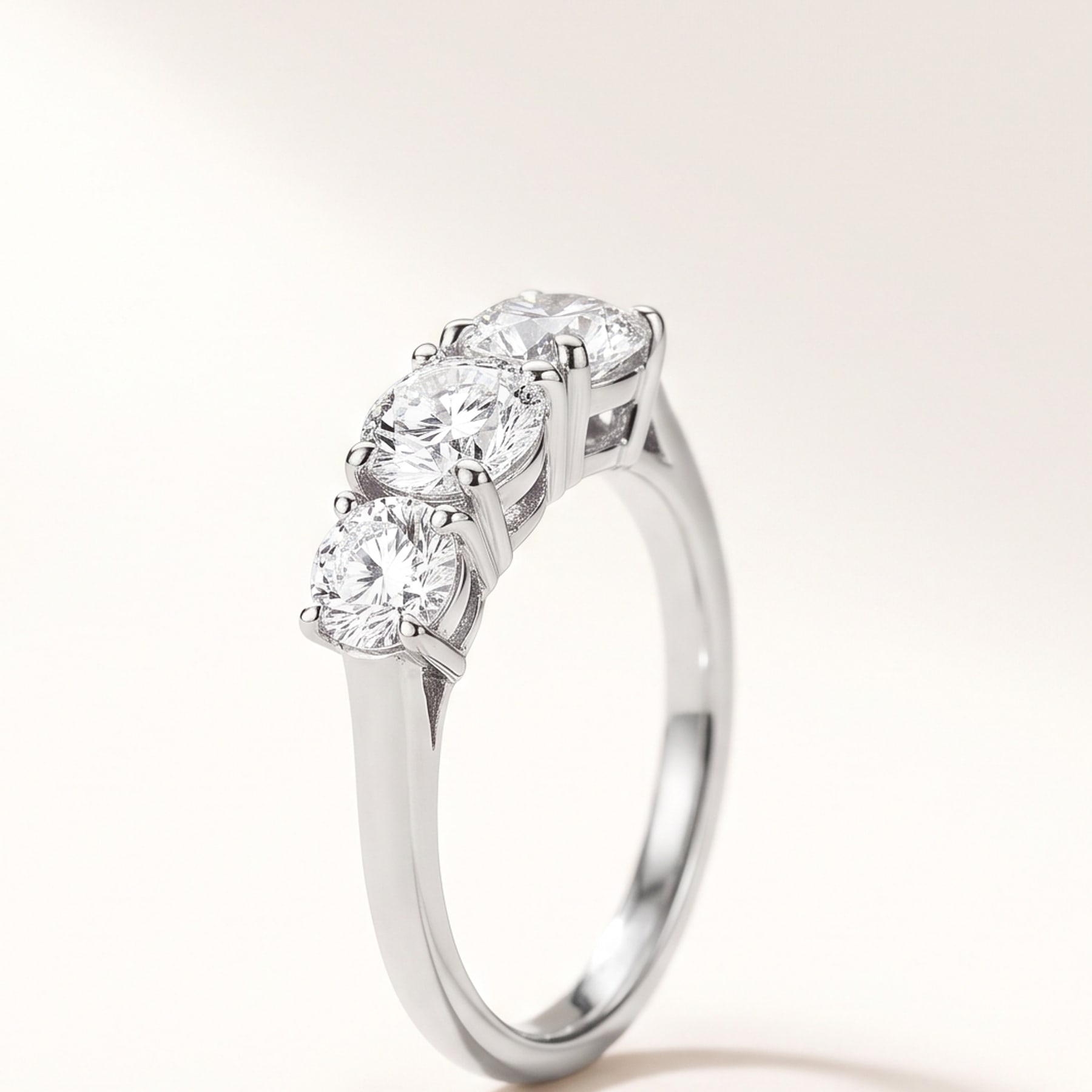 Three Stone Ring, in Platinum with Brilliant-Cut Diamonds